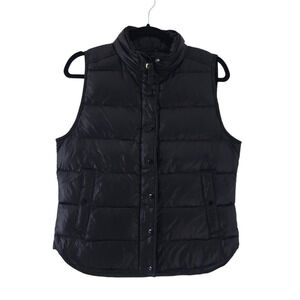 J.Crew Puffer Vest Medium Black Feather Down Fill Snap Up Outdoor Winter Jacket